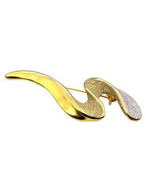 Vintage CIRO Frosted Swoosh Brooch with Shimmer Gold and Silver Diamond Dust
